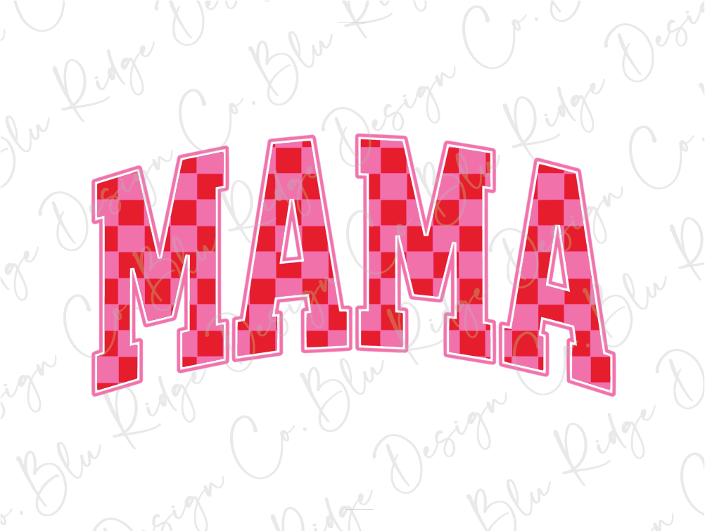 the word mama is made up of red and pink squares
