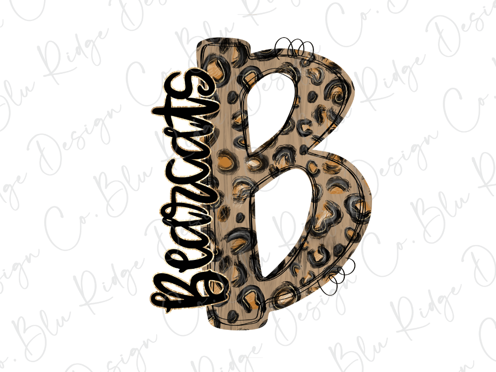 A stylized letter 'B' with a leopard print pattern, featuring the word "Bears" written in cursive script.
