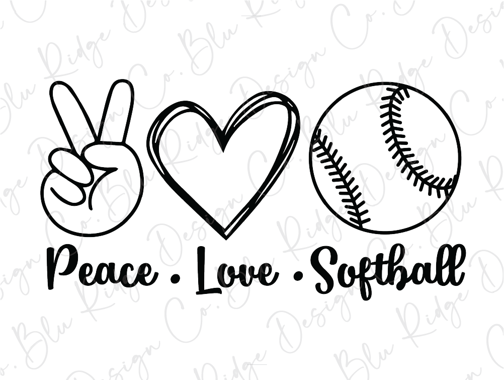 peace love softball with a heart and a ball