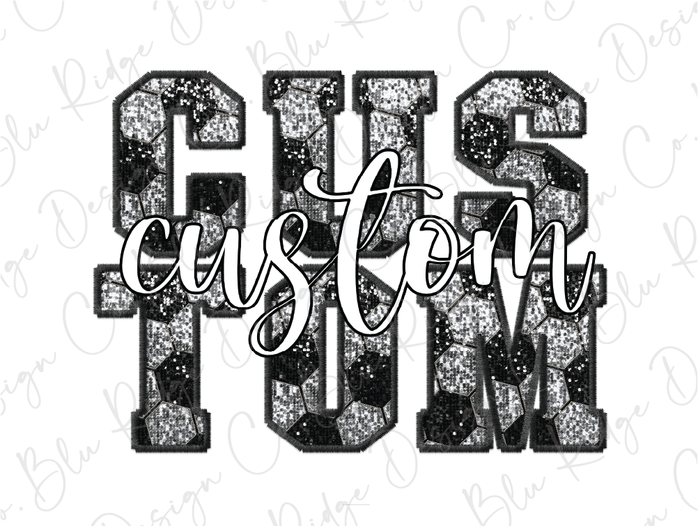 a black and white photo of the word custom