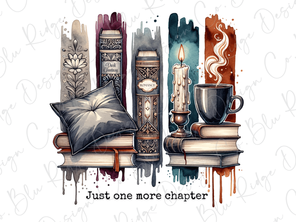 The image is a digital illustration featuring a collection of books, a candle, and a cup of coffee arranged in a visually appealing manner.