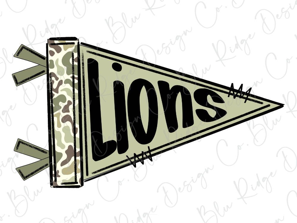A flag with the word "Lions" written on it in a stylized font.
