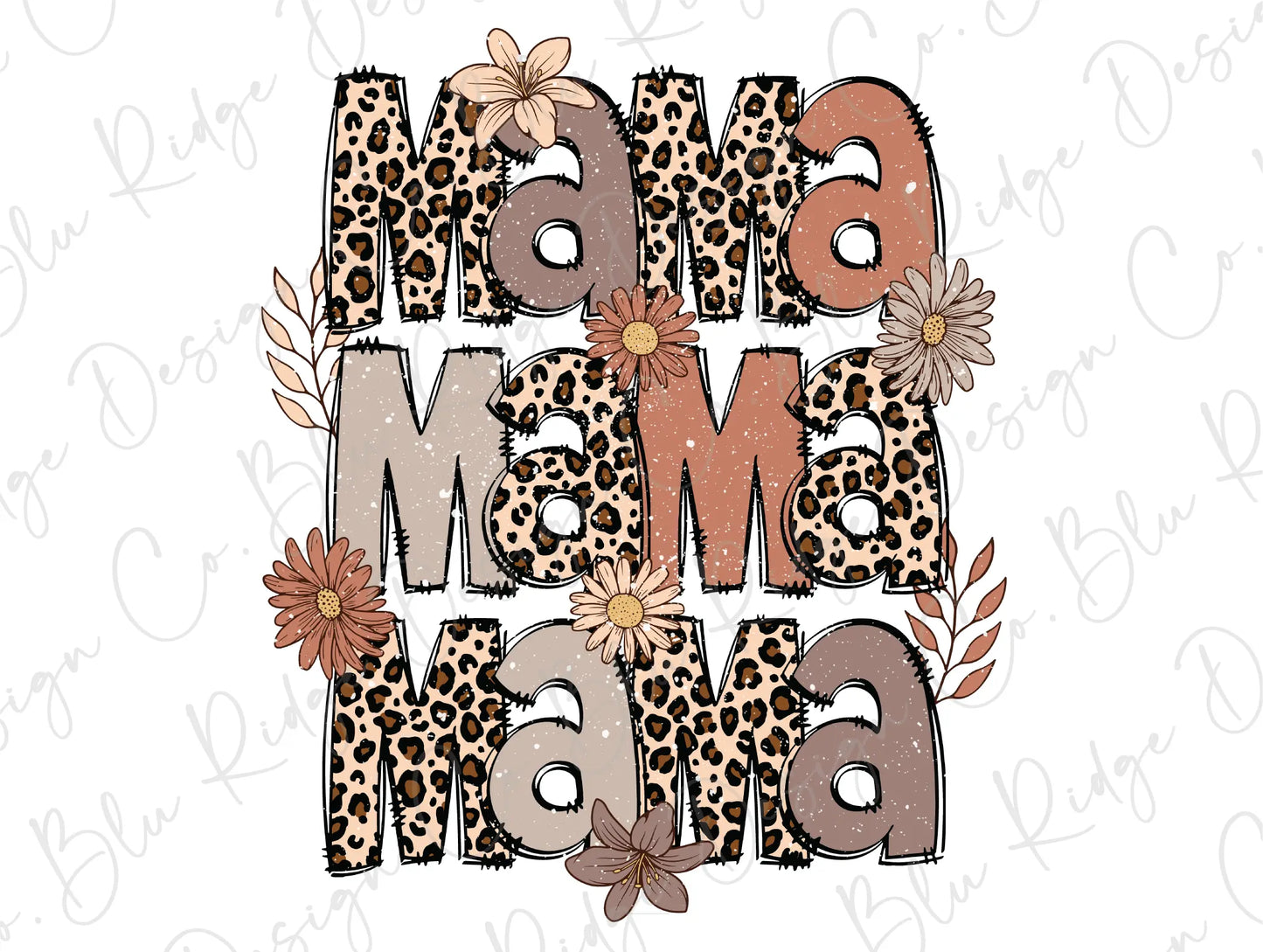 a leopard print with flowers and the word mom on it