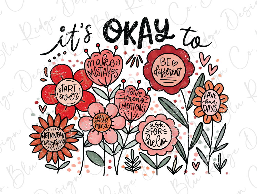 a drawing of flowers with the words it's okay to be happy