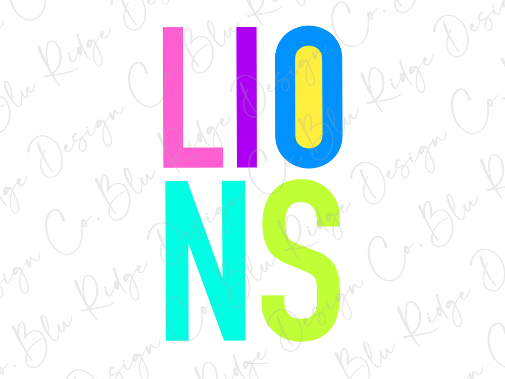 the word "LIONS" in a stylized font, with the letters "L", "I", "O", and "N" in different colors.