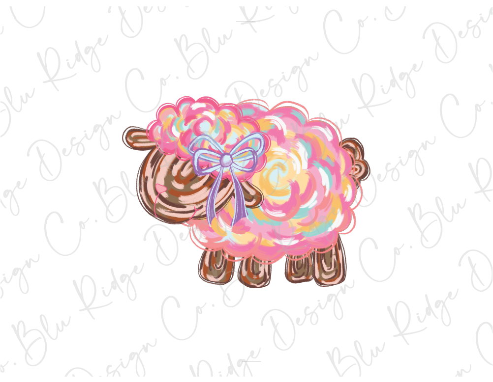 a drawing of a sheep with a bow on its head