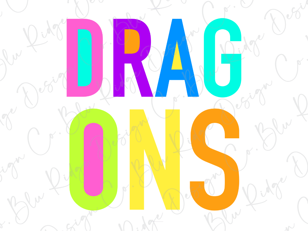 the word "DRAGONS" in a colorful, stylized font.
