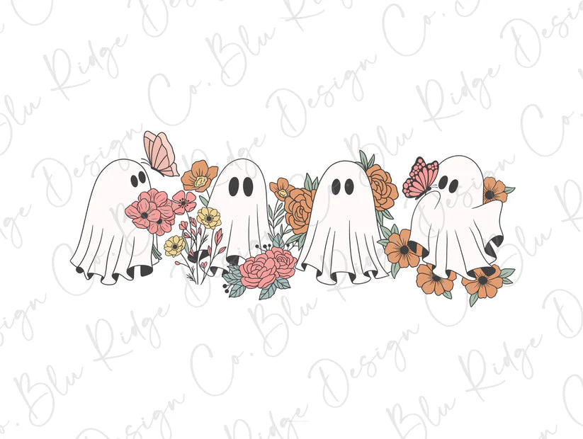Halloween Floral Ghosts Graphic T-Shirt