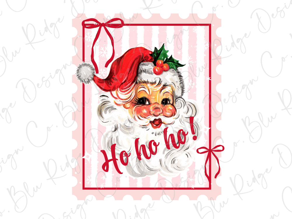 Santa Claus with a red bow on his head and the text "Ho ho ho!"