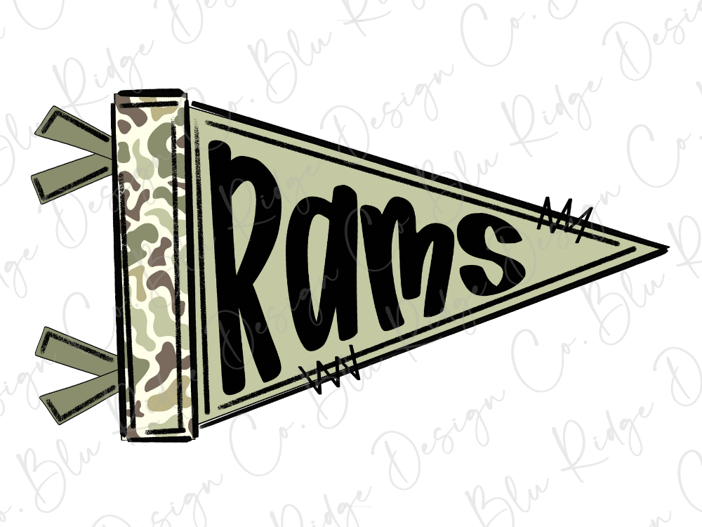 A flag with the word "RAMS" written on it in a stylized font.