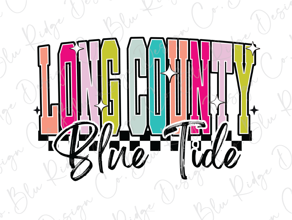 Long County Blue Tide Retro Colorful Graphic T-Shirt