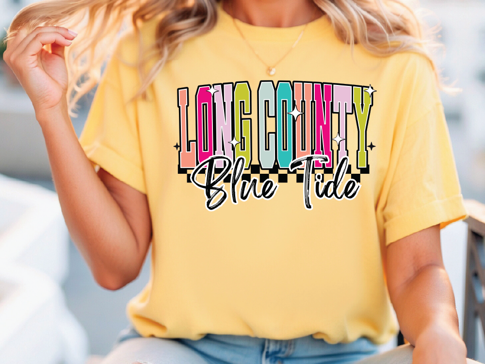 Long County Blue Tide Retro Colorful Graphic T-Shirt