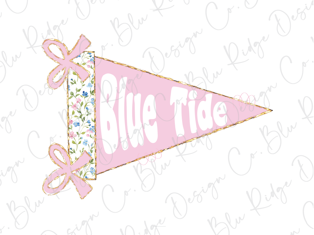 Long County Blue Tide Preppy Floral Pennant Flag Graphic T-Shirt