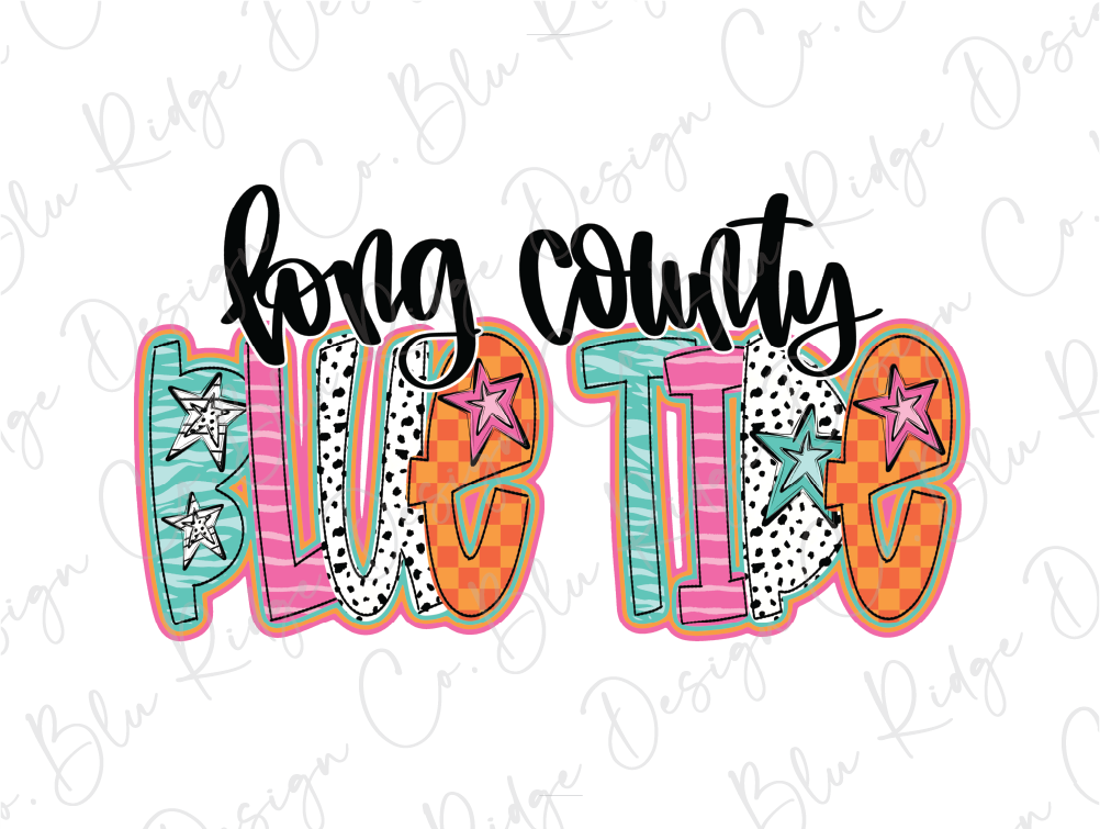 Long County Blue Tide Colorful Doodle Letters Graphic T-Shirt