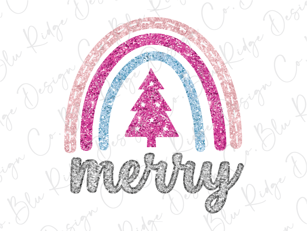 Merry Christmas Glitter Rainbow Graphic T-Shirt