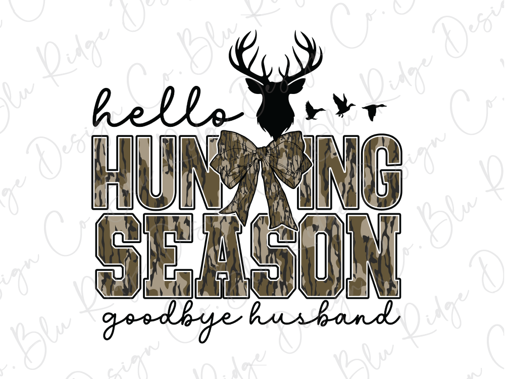 Camo Hello Hunting Season Goodbye Husband Deer Graphic T-Shirt