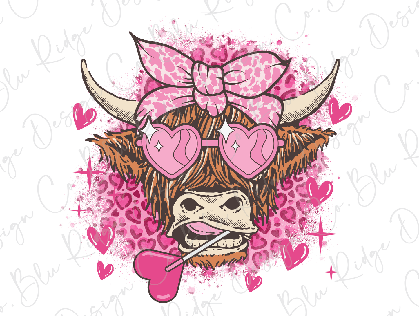 Pink Valentines Day Highland Farm Cow Country Cowgirl Graphic T-Shirt