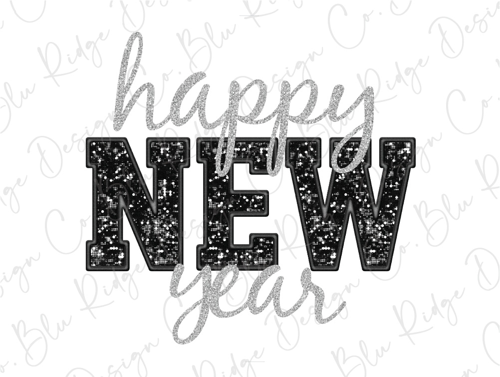 Happy New Faux Glitter Graphic T-Shirt