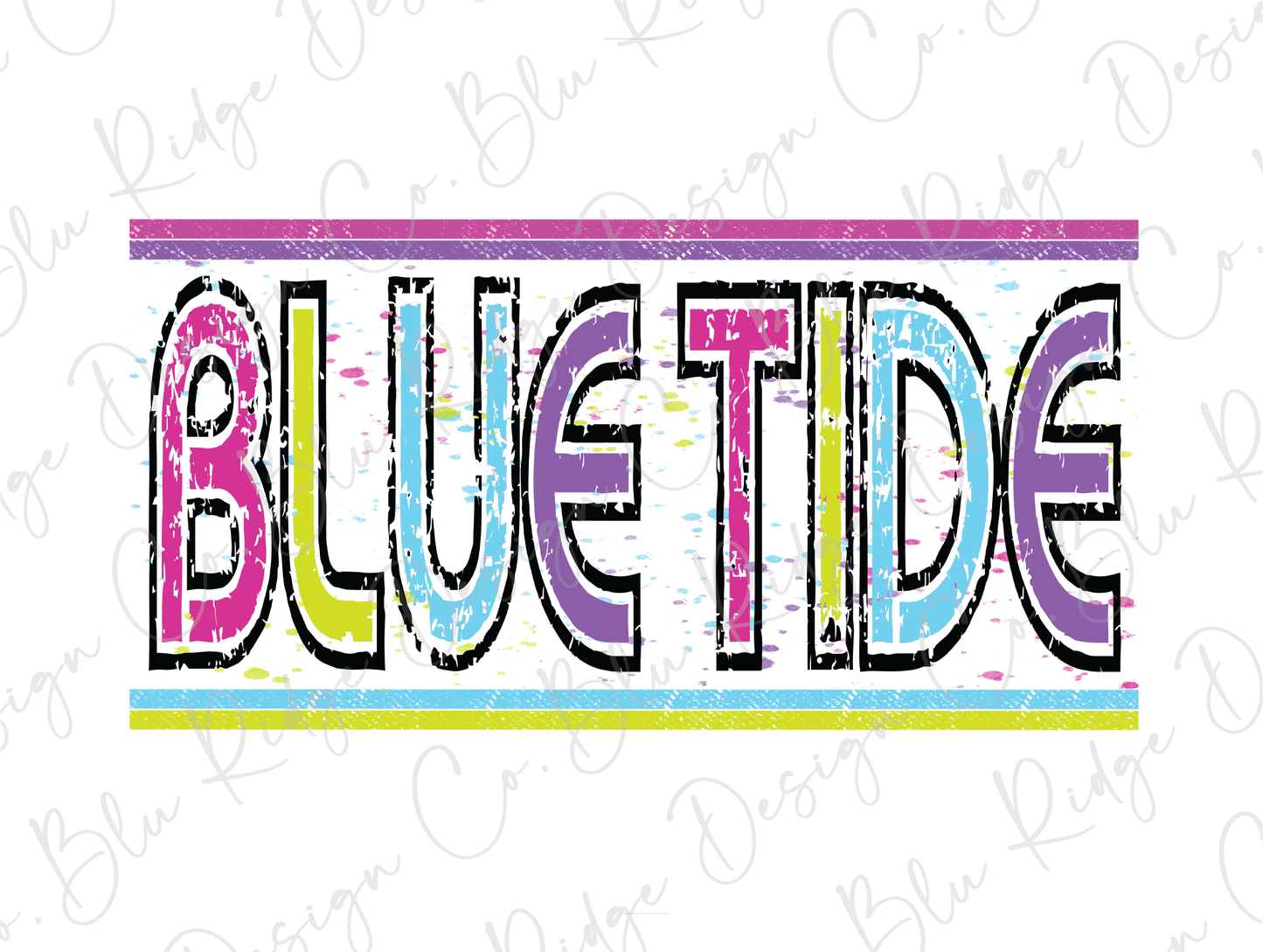 Blue Tide Long County Retro Neon School Spirit Graphic T-Shirt
