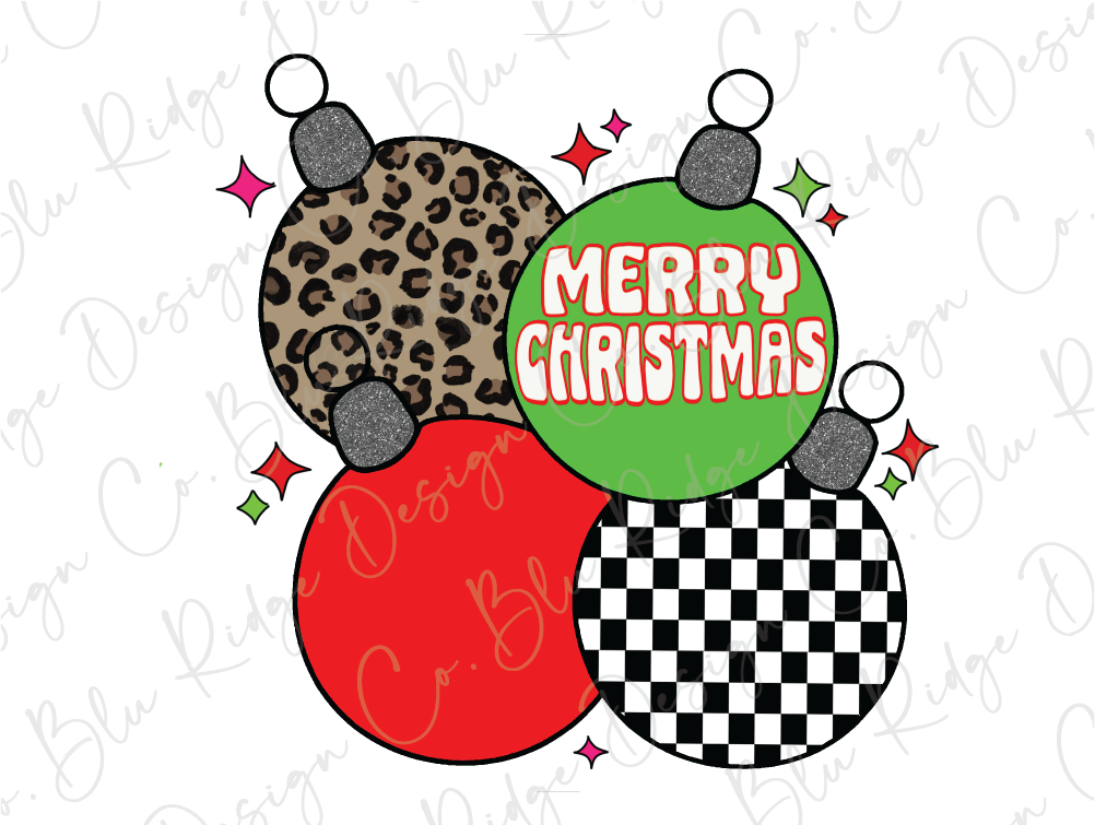 Merry Christmas Ornaments Checkered Leopard Graphic T-Shirt