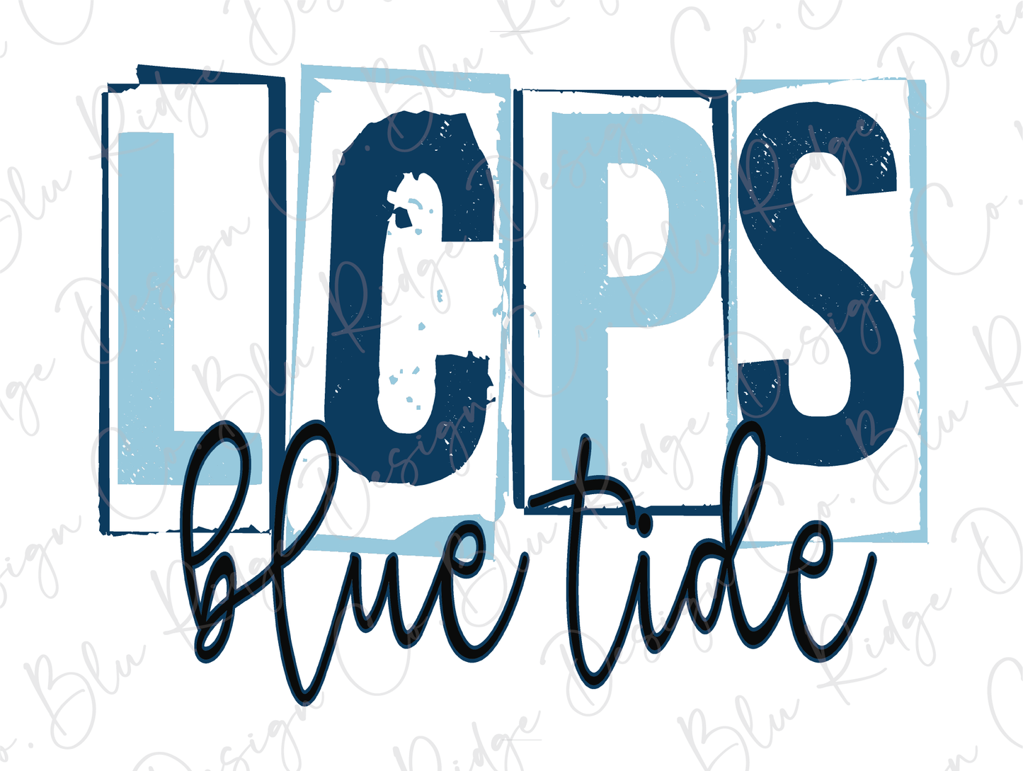 Long County Primary School Blue Tide School Spirit Stamp Letters Graphic T-Shirt