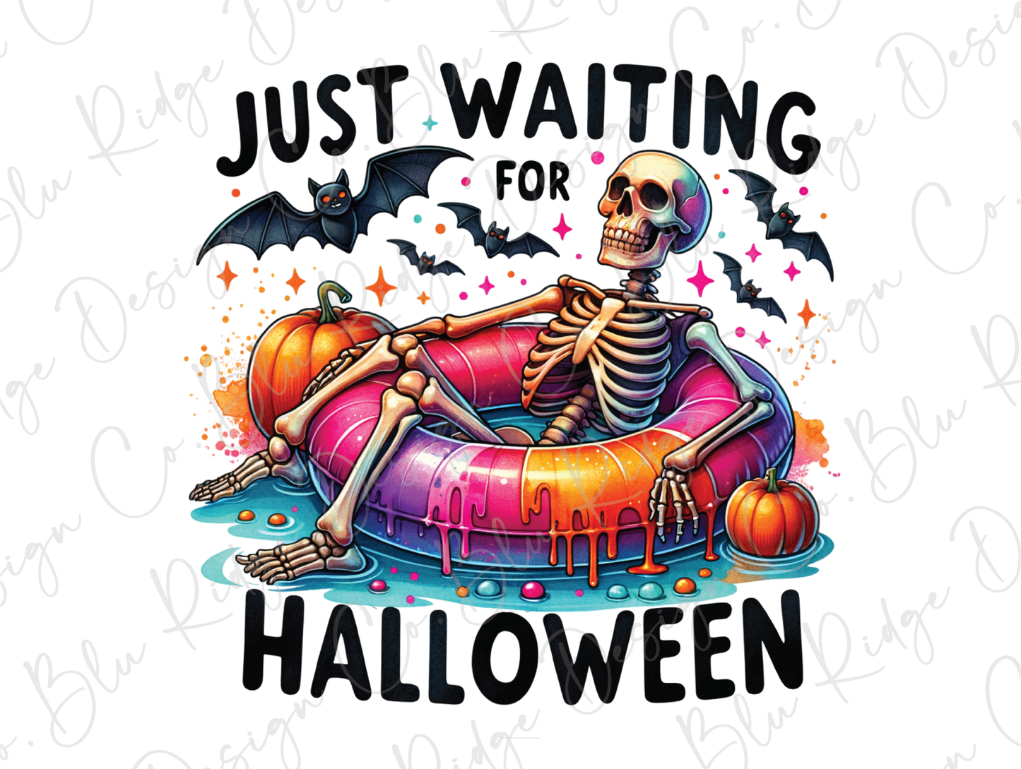 Just Waiting For Halloween Summer Skeleton Graphic T-Shirt