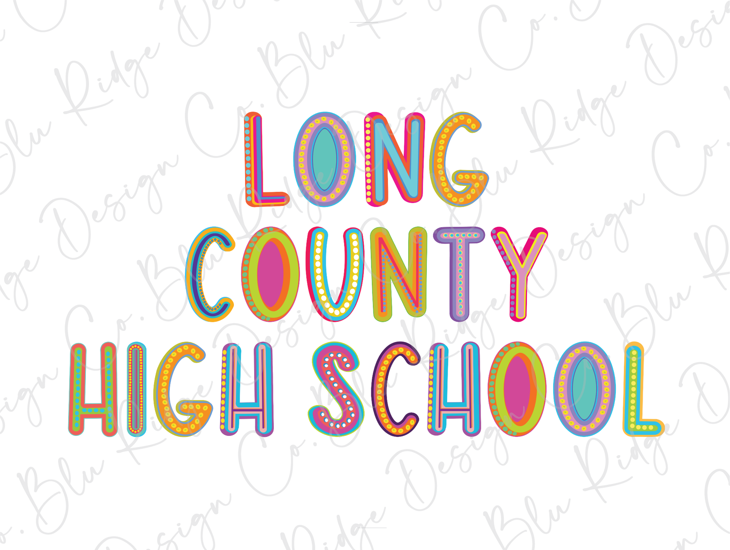 Long County High School Blue Tide School Spirit Neon Letters Graphic T-Shirt