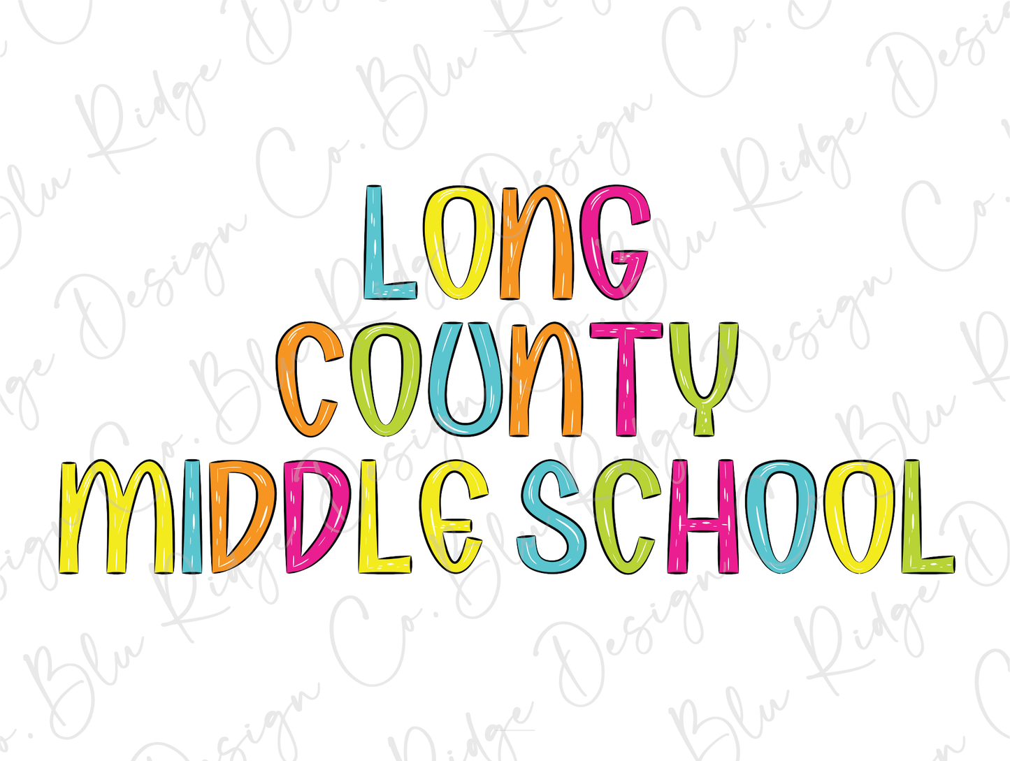 Long County Middle School Blue Tide School Spirit Bright Letters Graphic T-Shirt