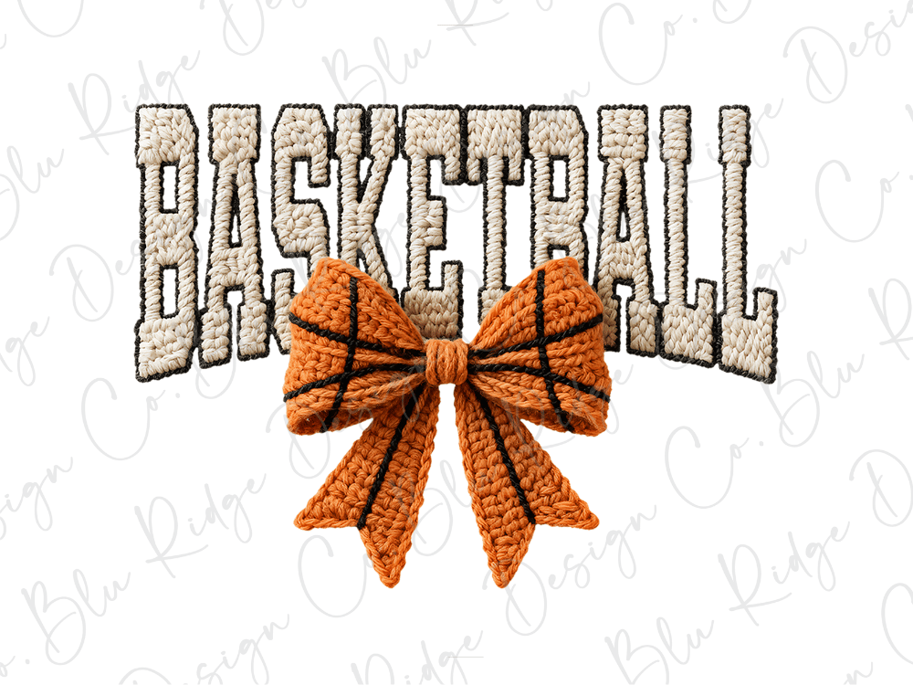 Faux Yarn Basketball Bow Direct to Film (DTF) Transfer