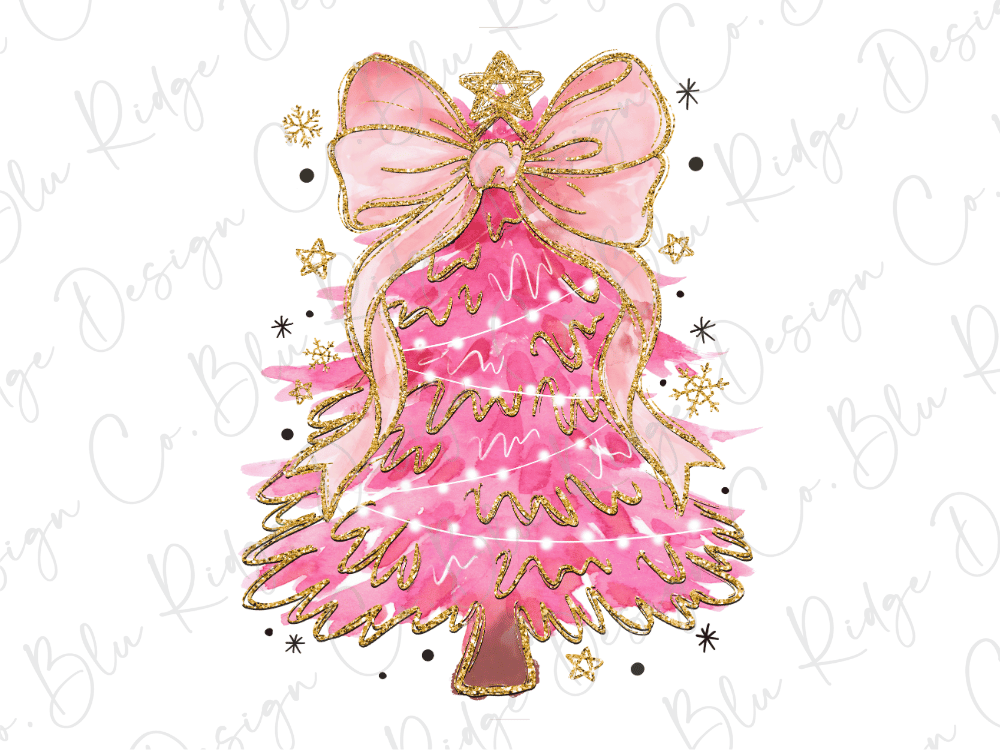 Faux Glitter Coquette Pink Christmas Tree Graphic T-Shirt
