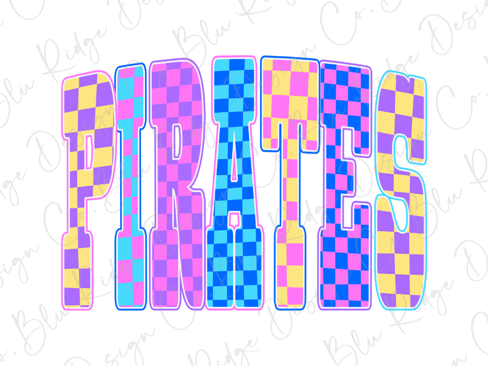 Neon Checkered Pirates Mascot Graphic T-Shirt
