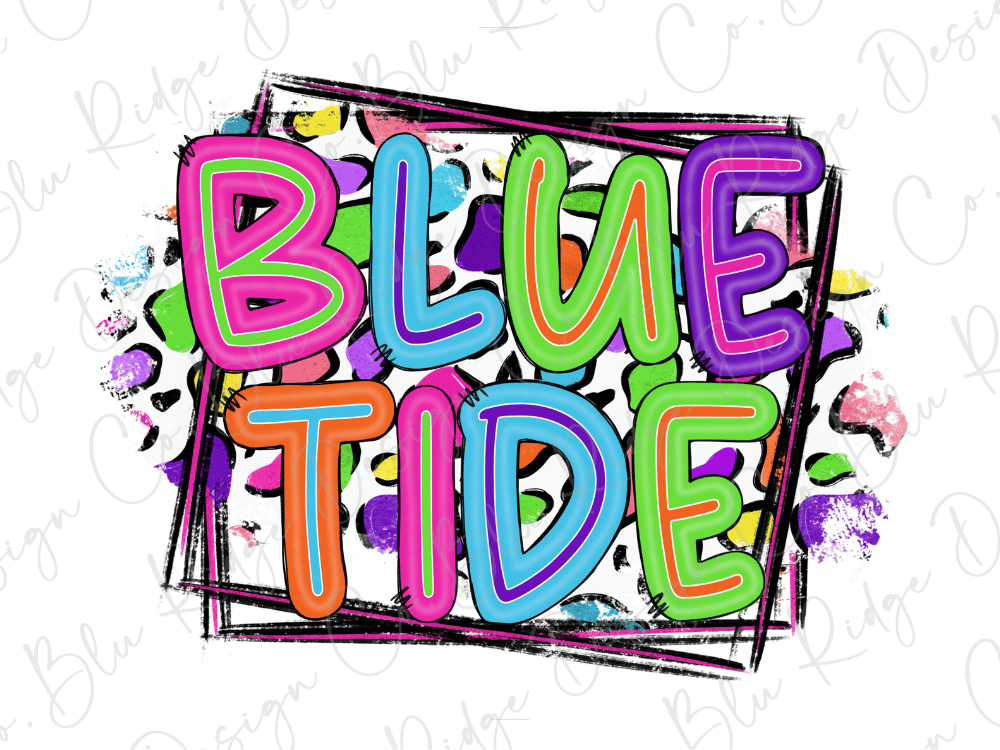 Blue Tide Long County School Mascot Colorful Leopard Spirit Graphic T-Shirt