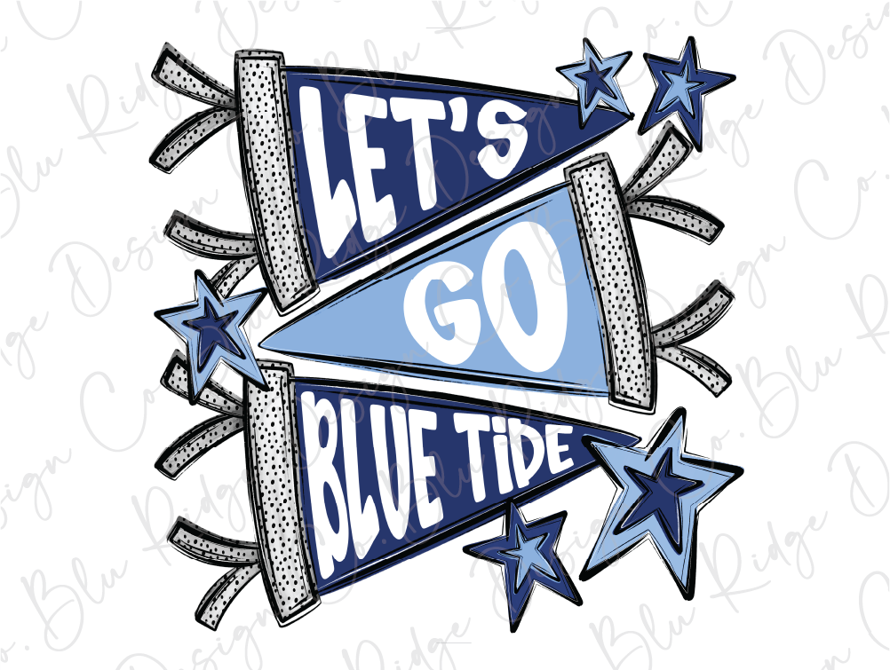 Let's Go Blue Tide School Spirit Pennant Banner Graphic T-Shirt