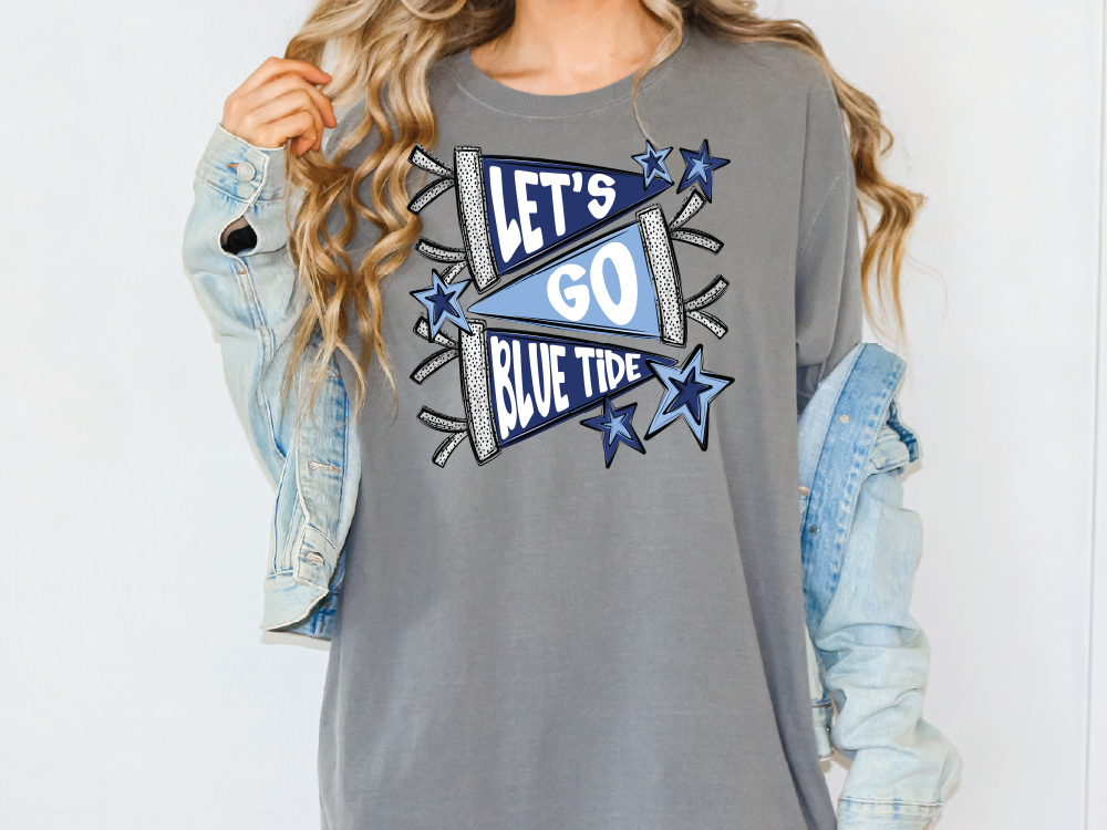Let's Go Blue Tide School Spirit Pennant Banner Graphic T-Shirt