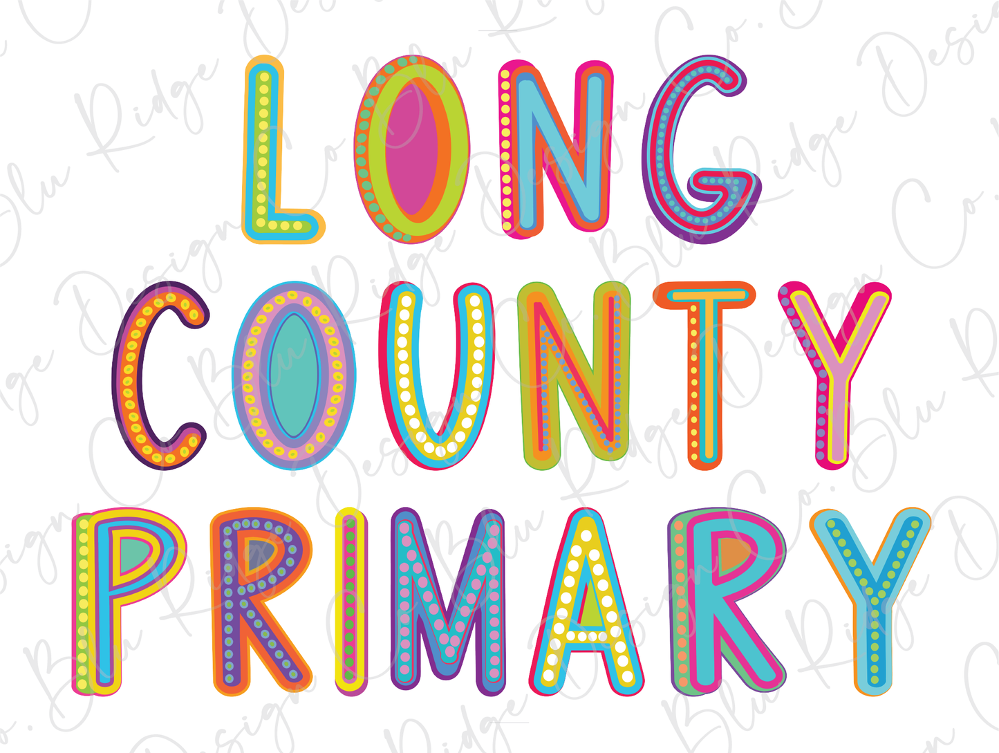Long County Primary School Blue Tide School Spirit Neon Letters Graphic T-Shirt