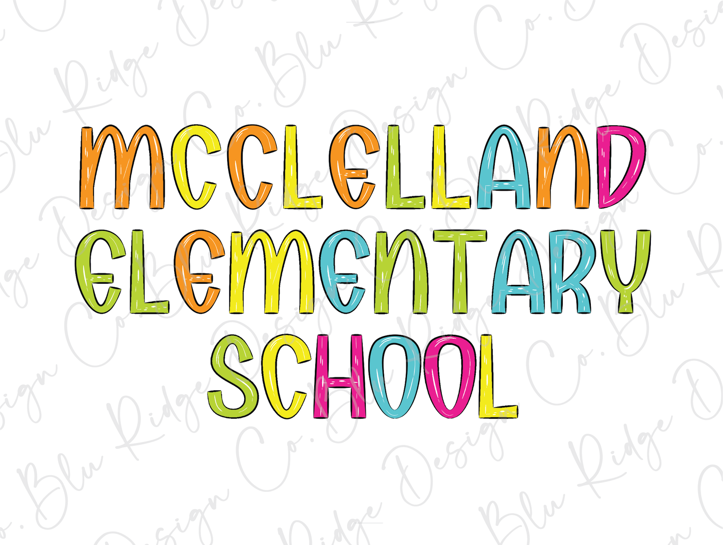 McClelland Elementary School Blue Tide School Spirit Bright Letters Graphic T-Shirt
