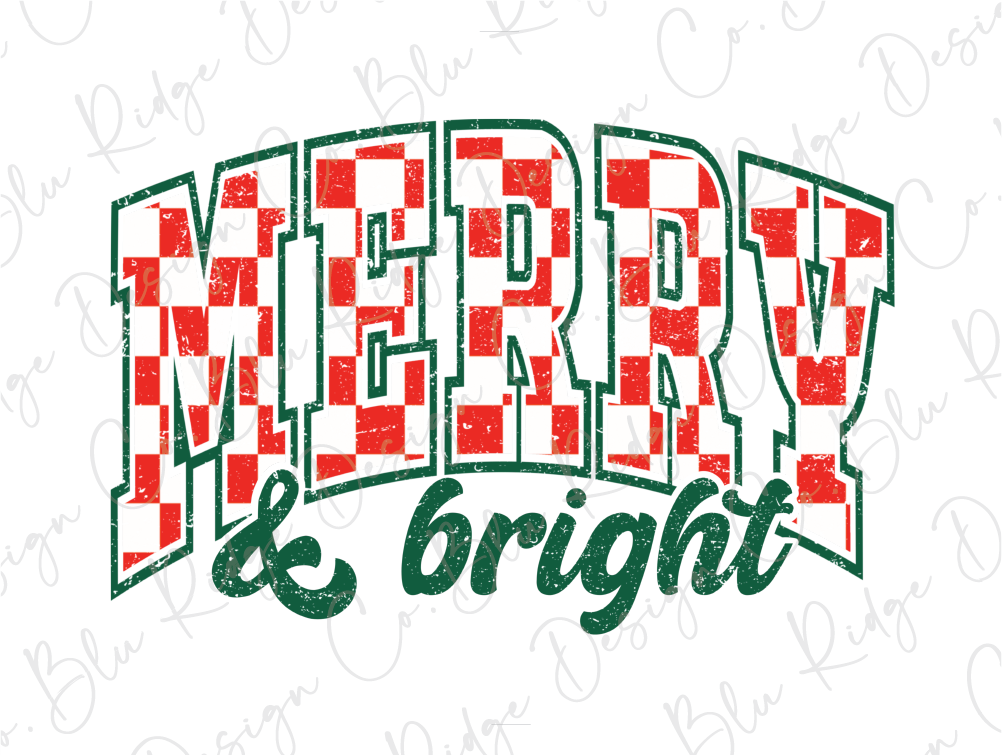 Merry and Bright Checkered Varsity Graphic T-Shirt