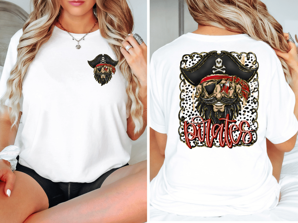 Pirates Black And Red Mascot (Back/Pocket Combo) Graphic T-Shirt