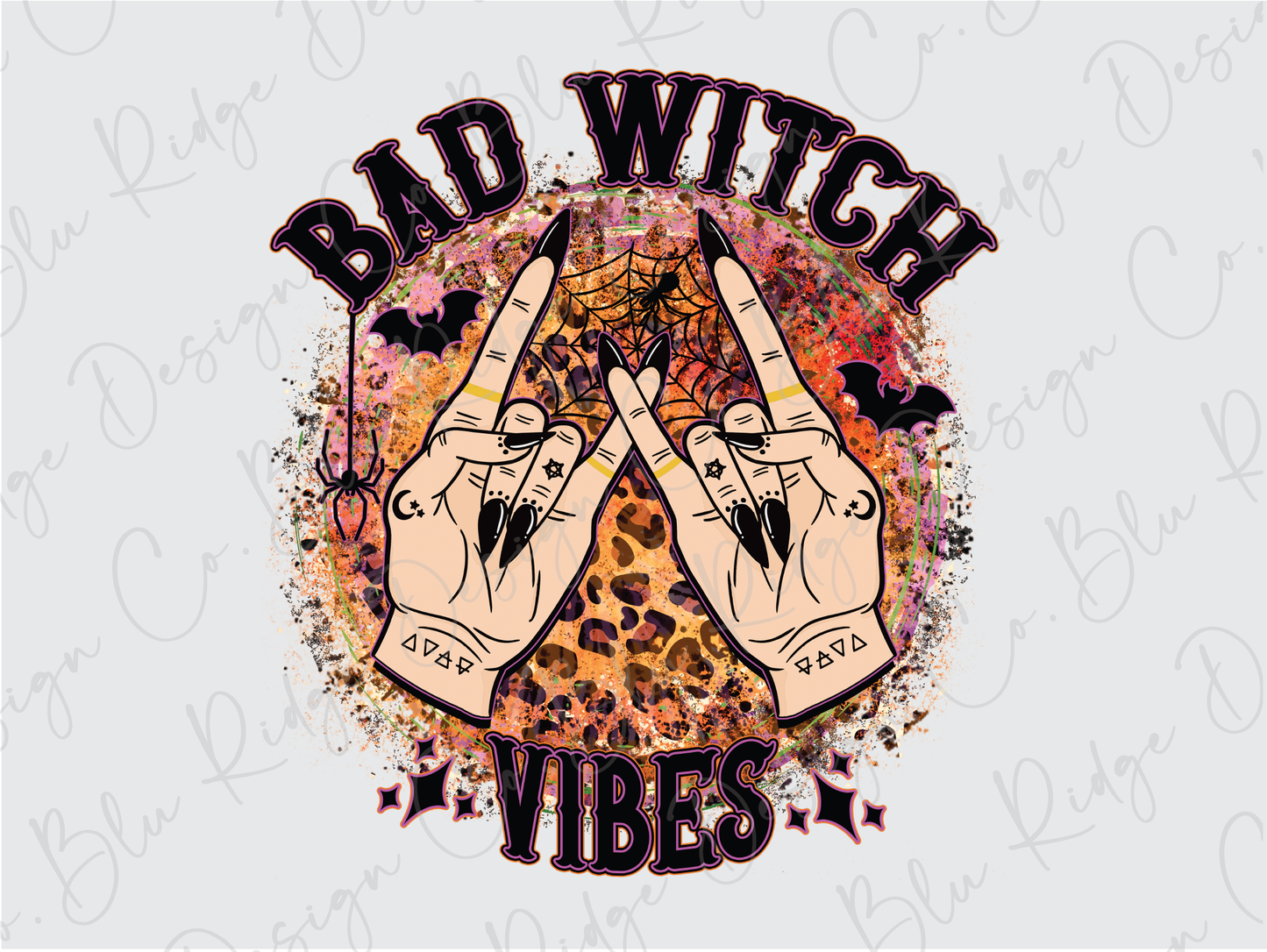 Bad Witch Vibes Halloween Leopard Print Design Graphic T-Shirt