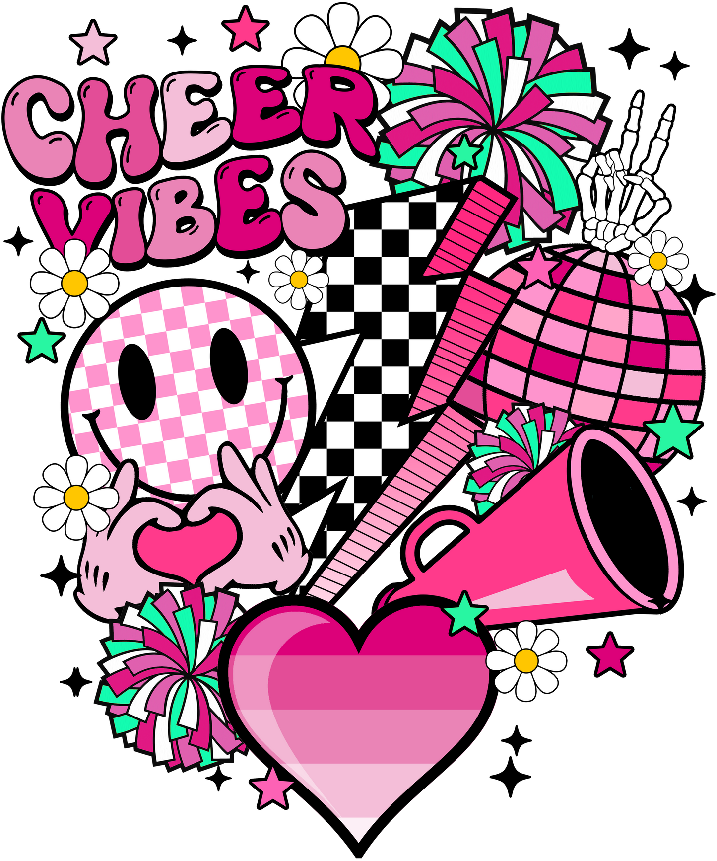 Pink Smiley Cheer Vibes Graphic T-Shirt