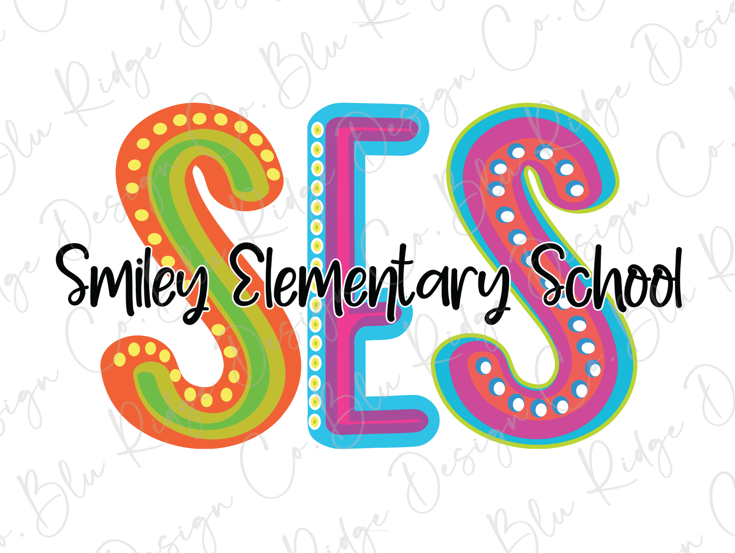 Smiley Elementary School SES Initials Blue Tide School Spirit Neon Letters Graphic T-Shirt