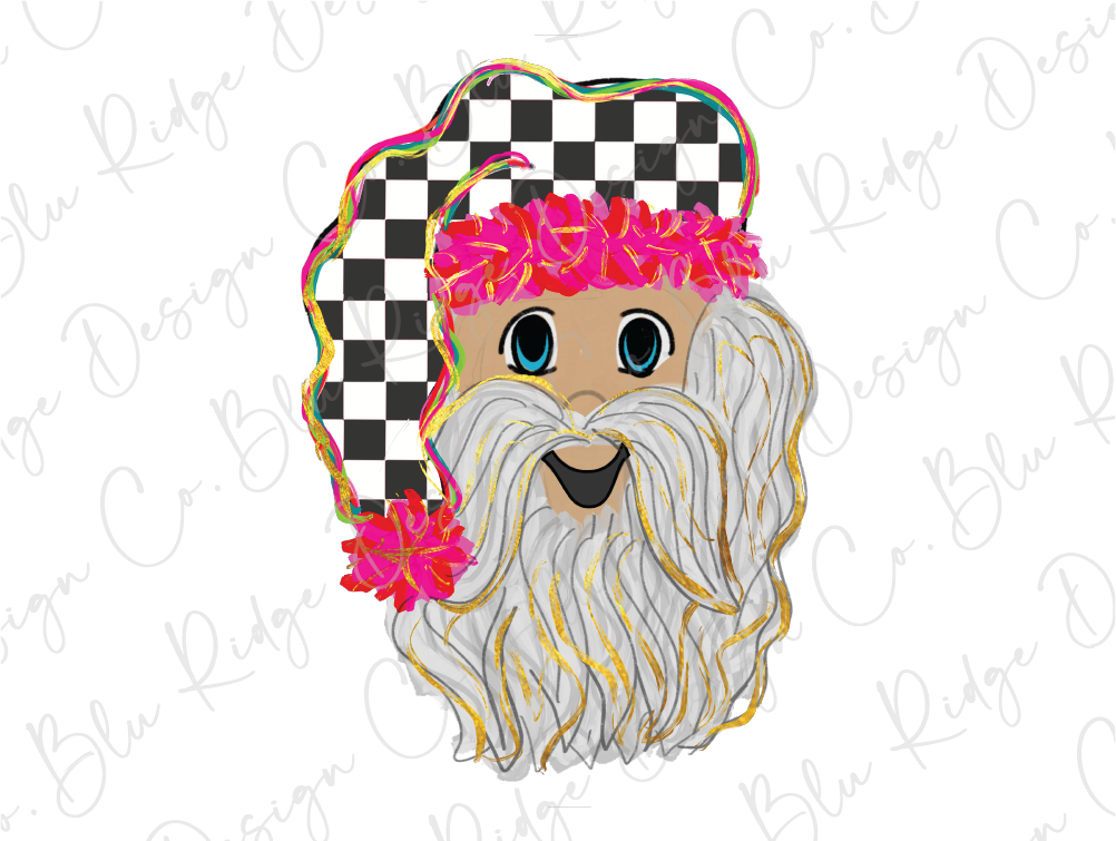 Checkered Santa Watercolor Graphic T-Shirt