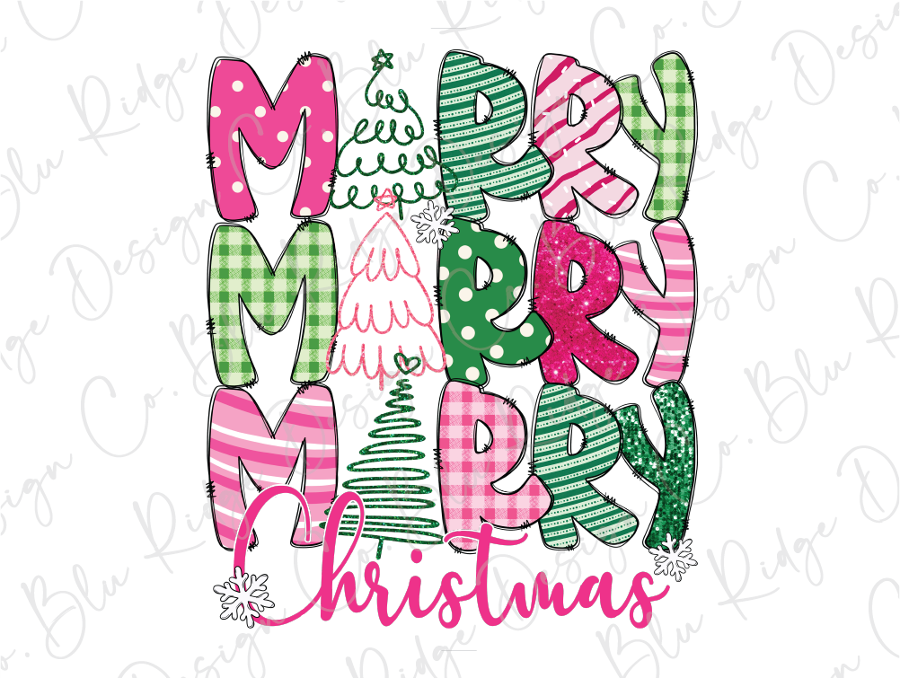 Stacked Pink Merry Christmas Graphic T-Shirt