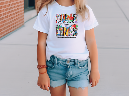a little girl wearing a white shirt and shorts