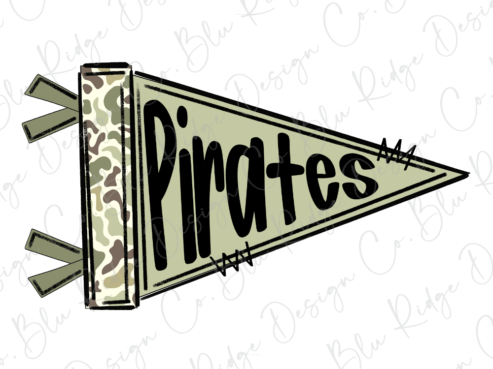 A flag with the word "PIRATES" written on it in a stylized font.