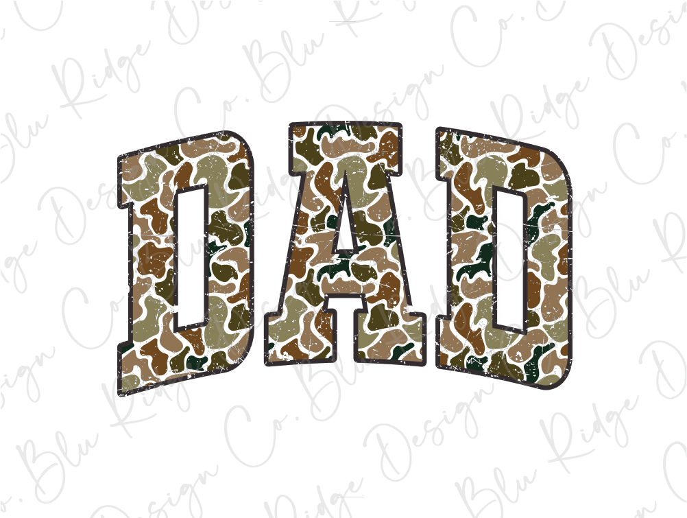 the word dad is made up of camouflage print