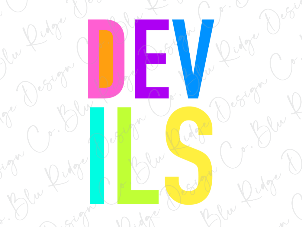 the word "DEVILS" in a colorful, stylized font.