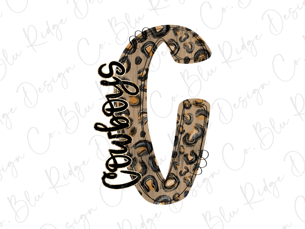 a stylized letter 'C' with a leopard print pattern, accompanied by the text "Cows" written in a cursive font.