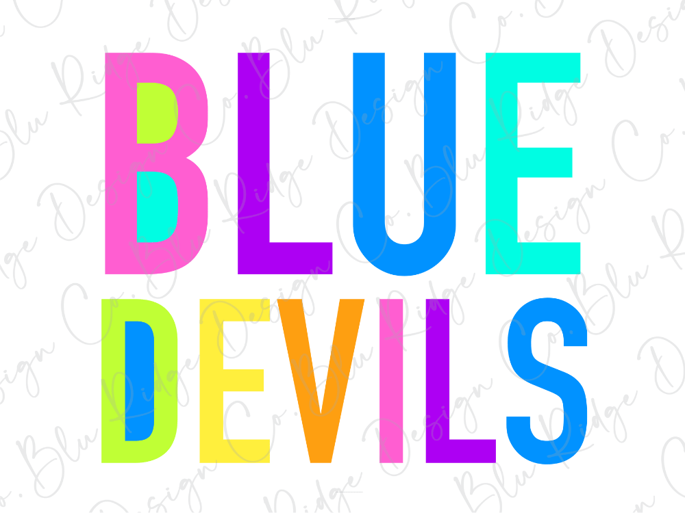the text "BLUE DEVILS" in a colorful, stylized font.