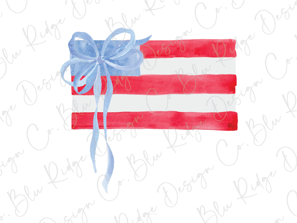 a watercolor drawing of a flag with a bow